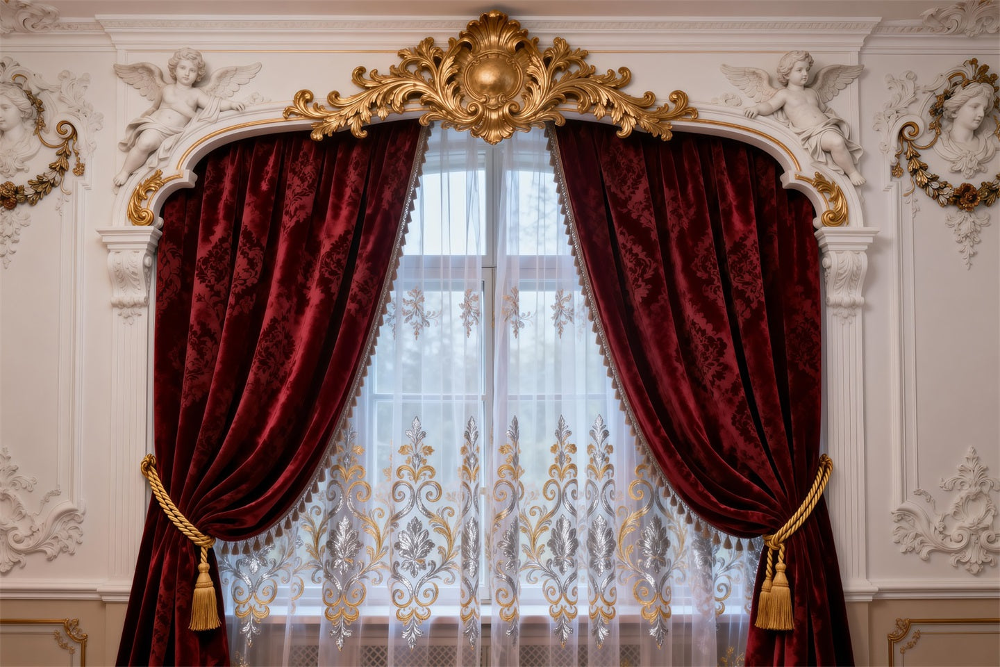 Backdrops For Boudoir Photography Baroque Cherub Velvet Drapery Retro Photo Backdrop RR62-79