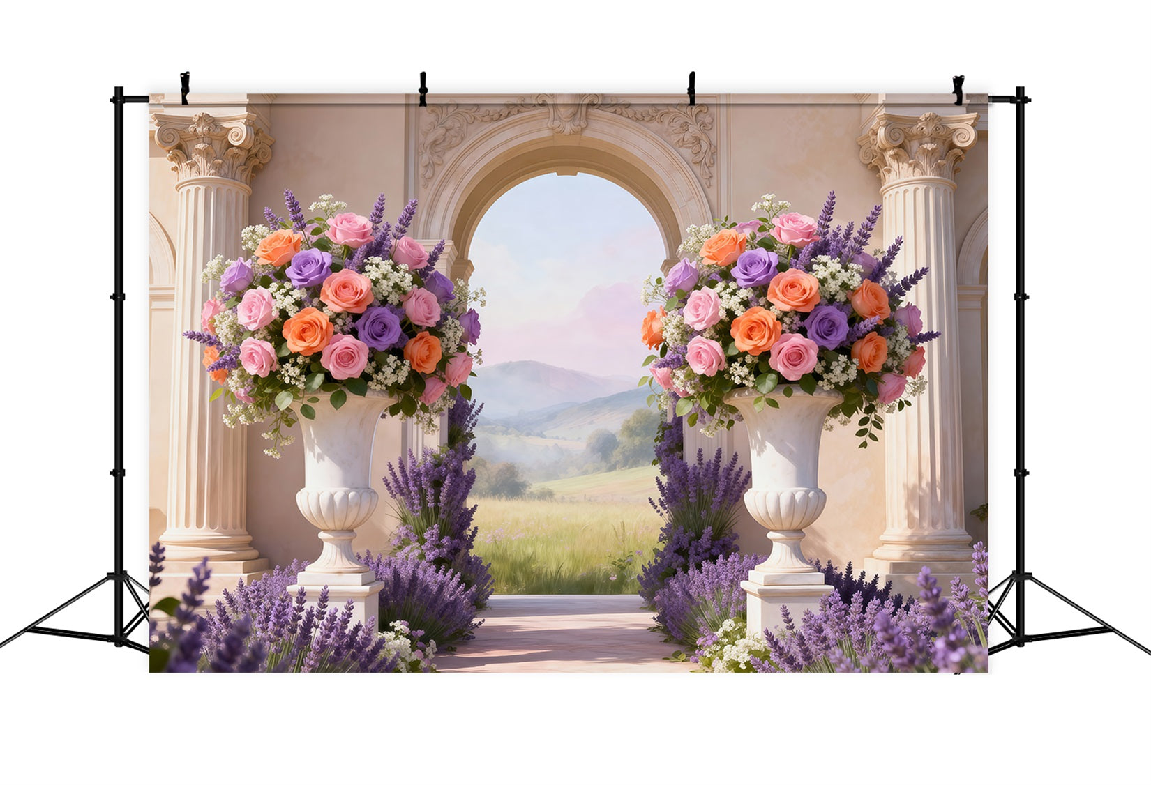 Enchanted Garden Backdrop Pastel Floral Courtyard Valley View Spring Backdrop RR62-8