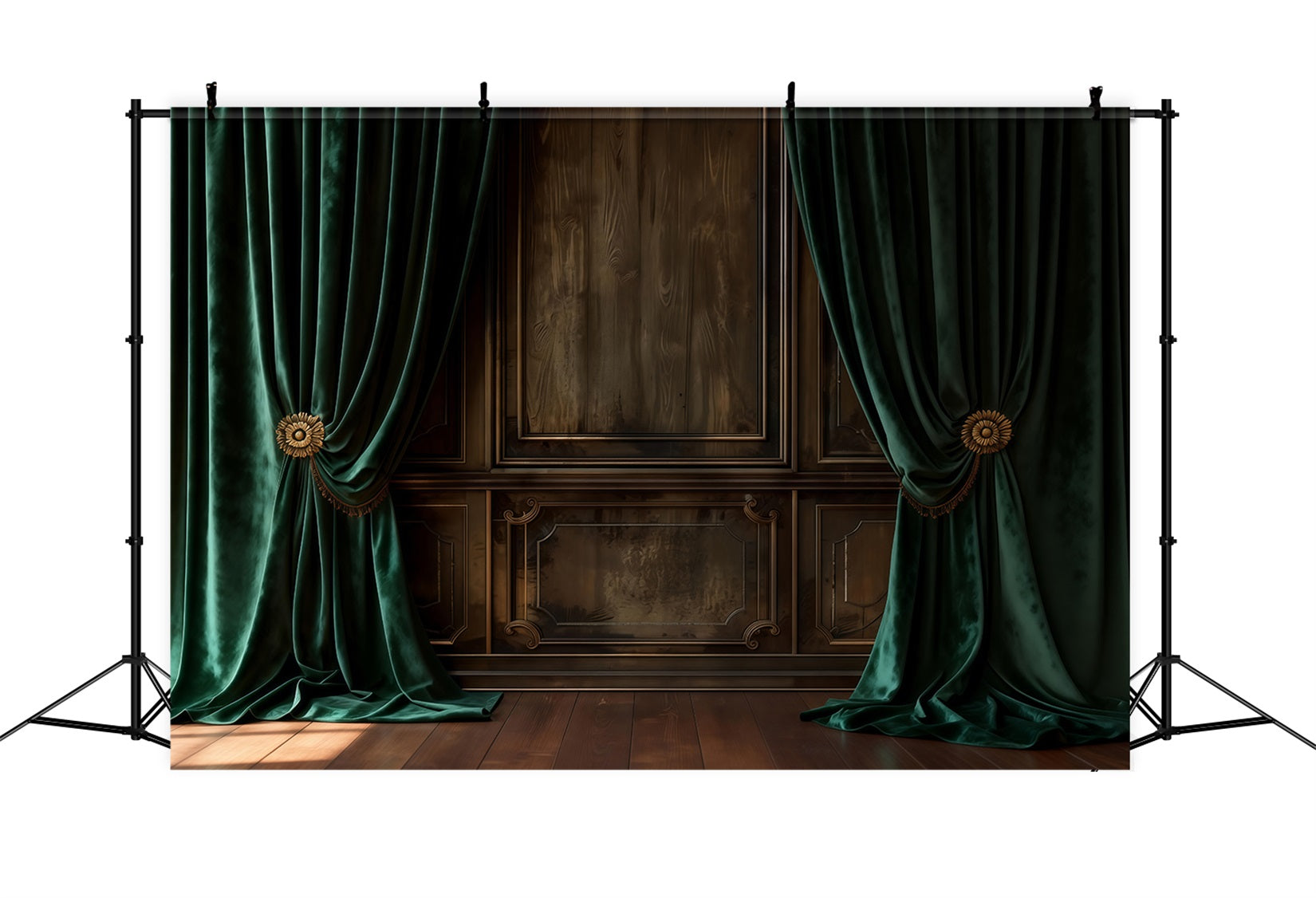 Boudoir Photography Backdrops Emerald Velvet Draped Wood Wall Vintage Studio Backdrop RR62-85