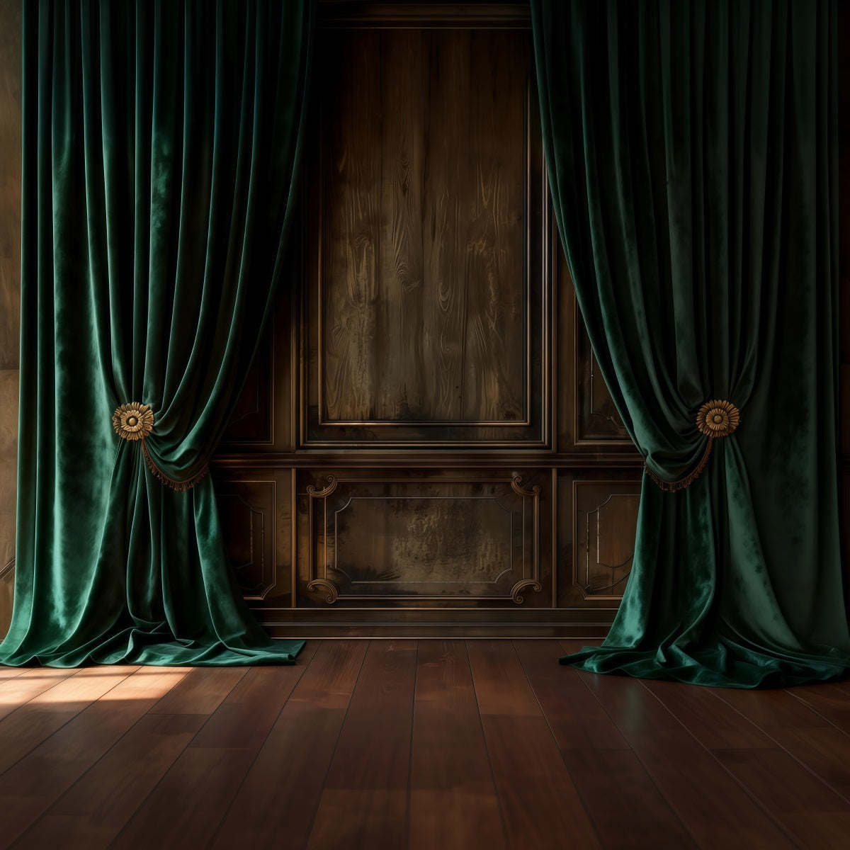 Boudoir Photography Backdrops Emerald Velvet Draped Wood Wall Vintage Studio Backdrop RR62-85