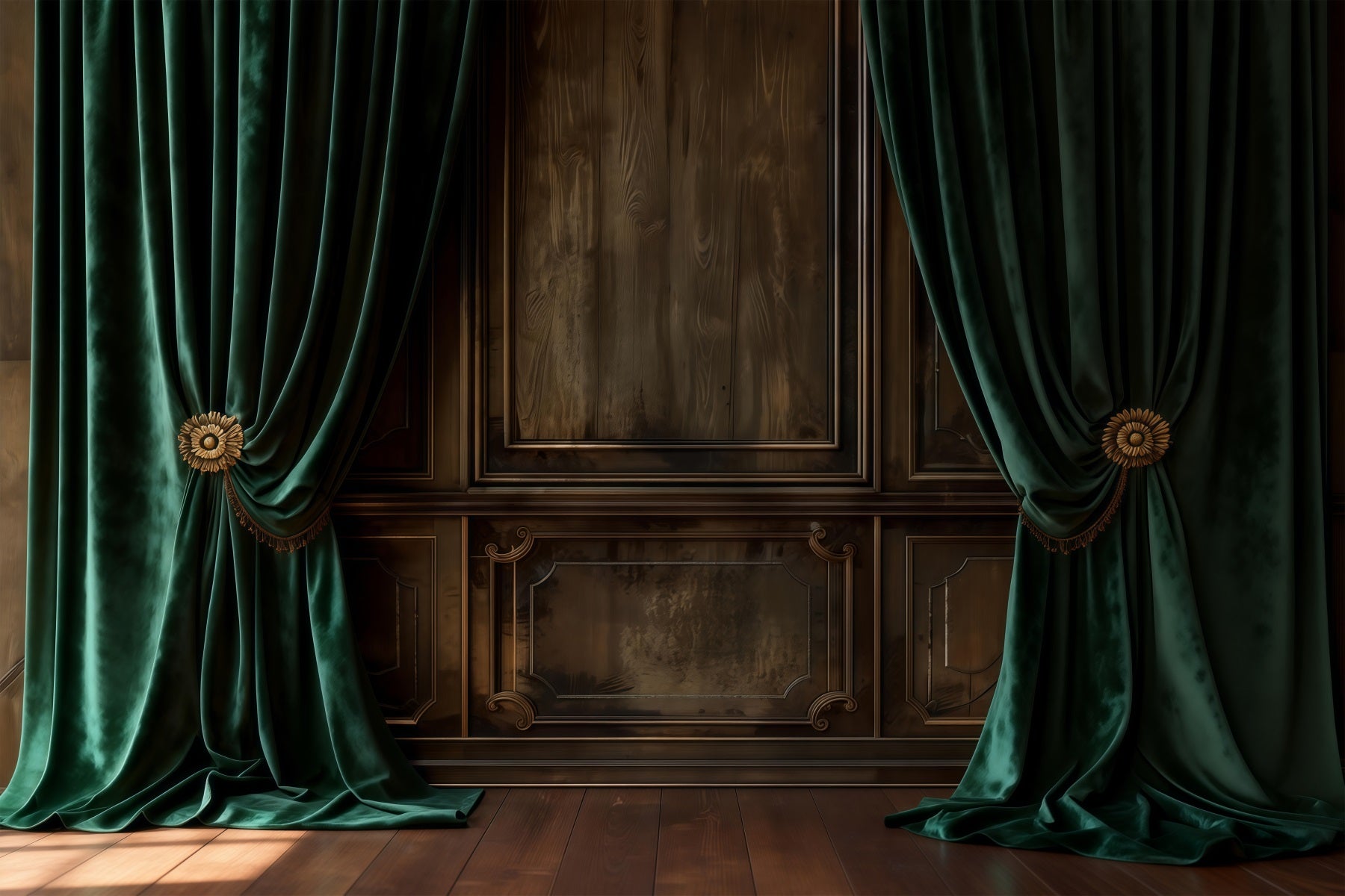 Boudoir Photography Backdrops Emerald Velvet Draped Wood Wall Vintage Studio Backdrop RR62-85