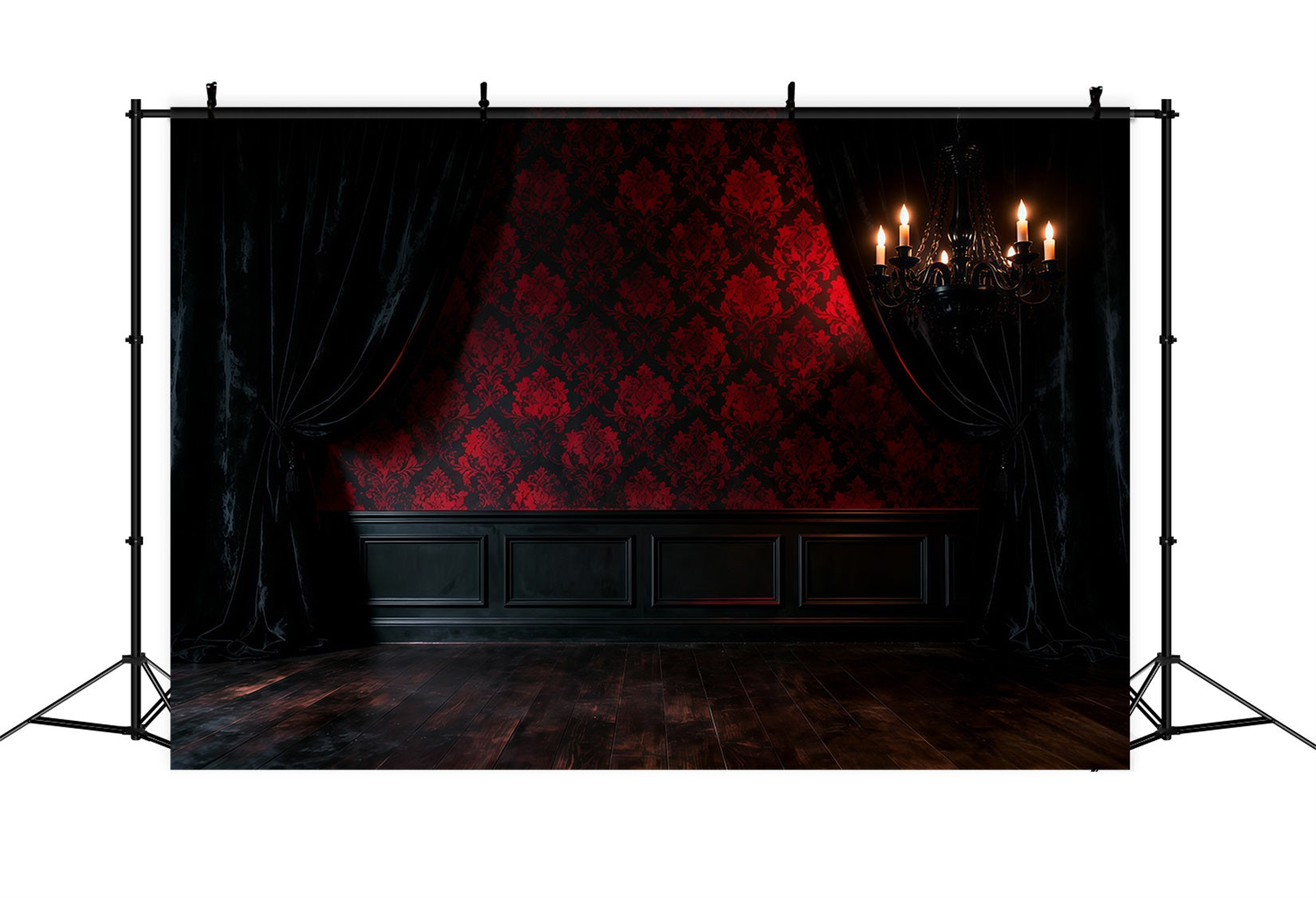 Boudoir Backdrop Ideas Crimson Damask Shadow Chandelier Vintage Photo Backdrops RR62-86