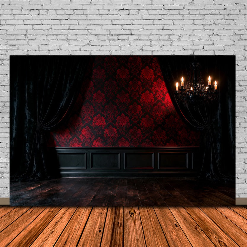Boudoir Backdrop Ideas Crimson Damask Shadow Chandelier Vintage Photo Backdrops RR62-86