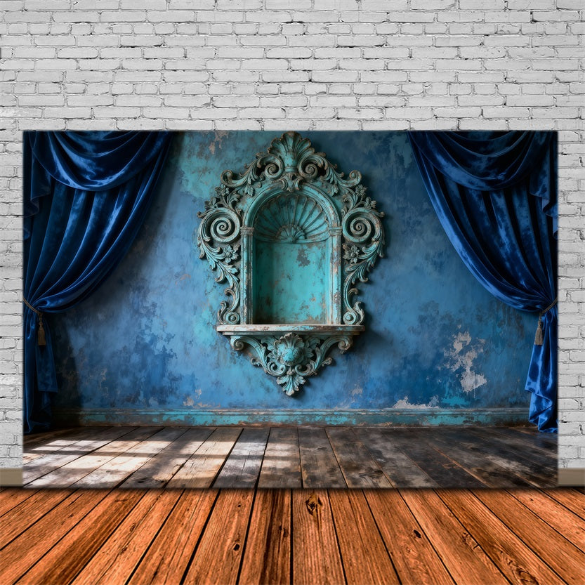 Backdrops For Boudoir Photography Antique Teal Baroque Wall Drapery Antique Backdrop RR62-87