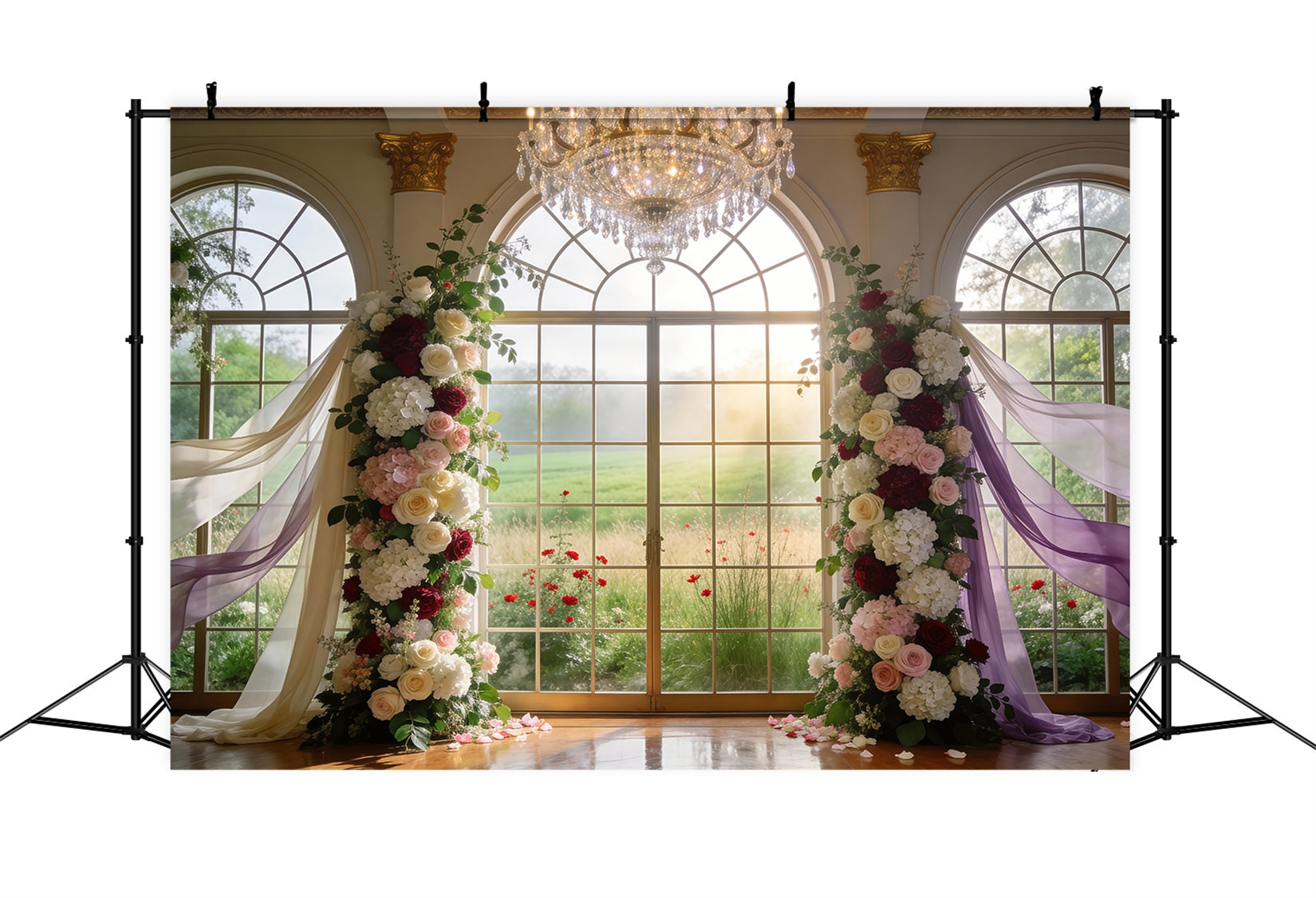 Spring Flowers Backdrop Grand Crystal Window Flower Arch Floral Photo Backdrop RR62-9