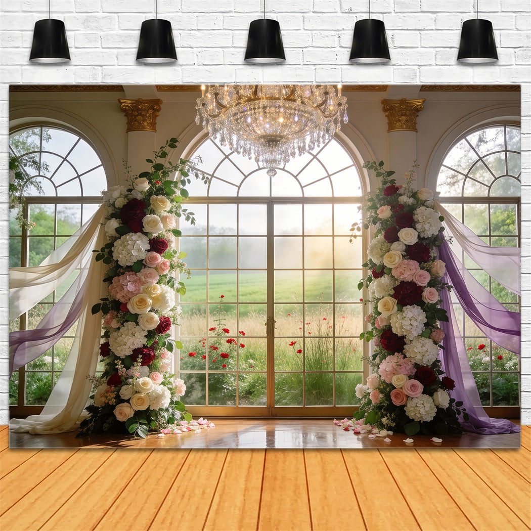 Spring Flowers Backdrop Grand Crystal Window Flower Arch Floral Photo Backdrop RR62-9