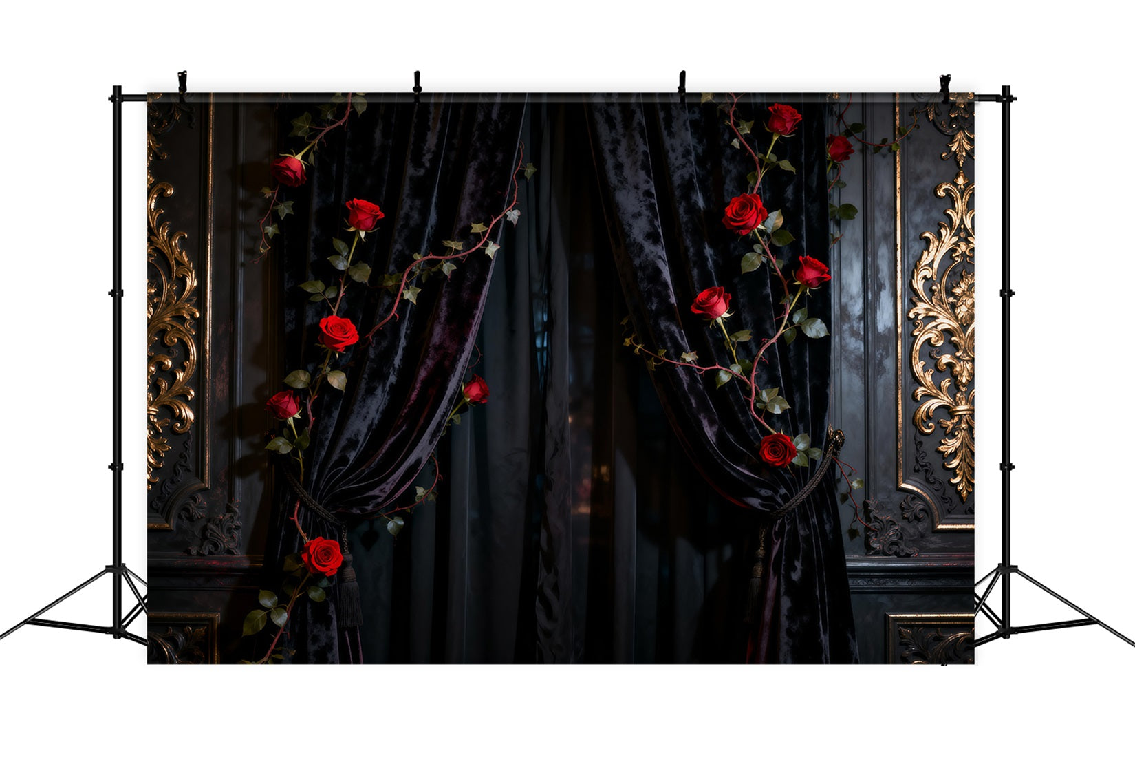 Boudoir Backdrop Black Velvet Rose Curtain Wall Vintage Photography Backdrops RR62-92