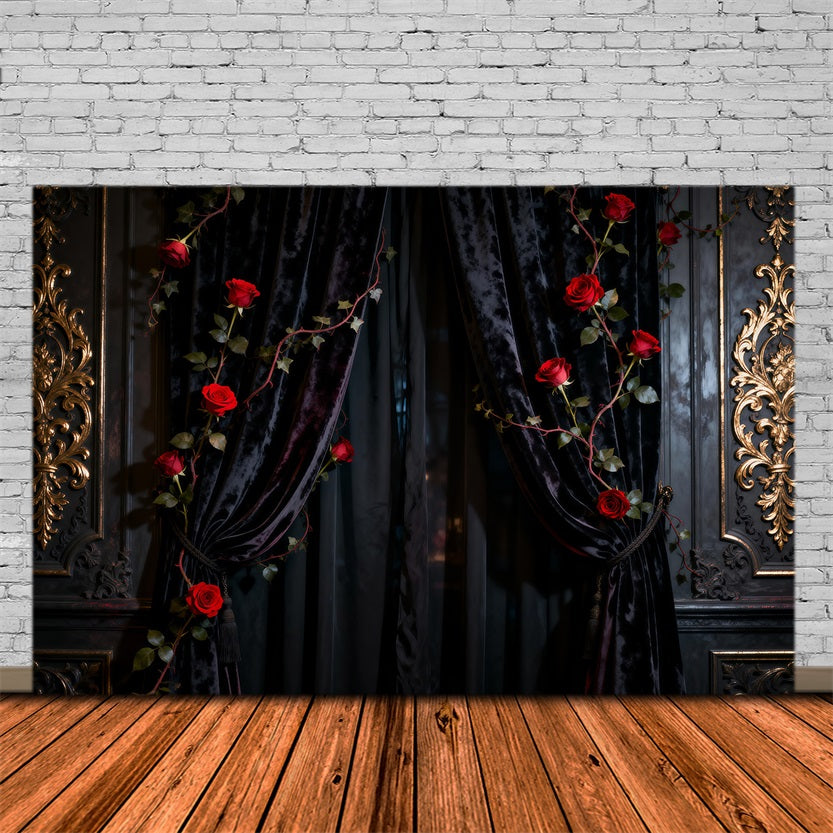Boudoir Backdrop Black Velvet Rose Curtain Wall Vintage Photography Backdrops RR62-92