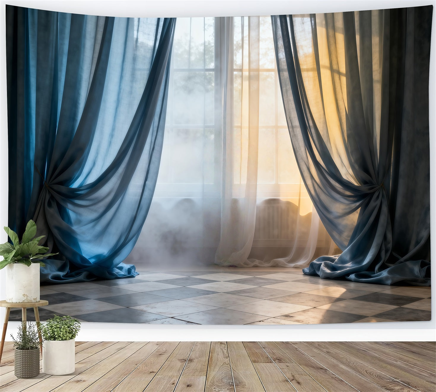 Boudoir Photography Backdrops Blue Sheer Windowlight Drapes Boudoir Backdrop RR62-93