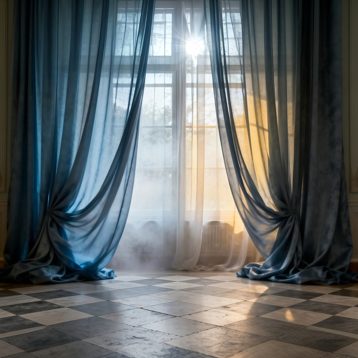 Boudoir Photography Backdrops Blue Sheer Windowlight Drapes Boudoir Backdrop RR62-93