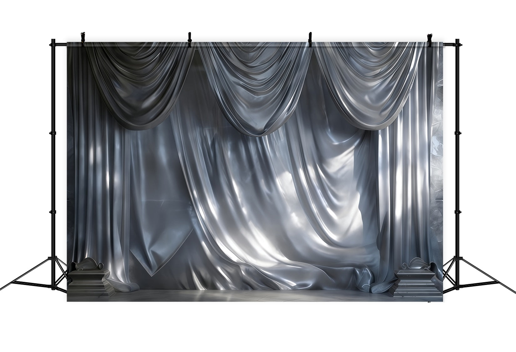 Boudoir Backdrop Ideas Silver Satin Cascading Drapery Retro Photo Backdrop RR62-94