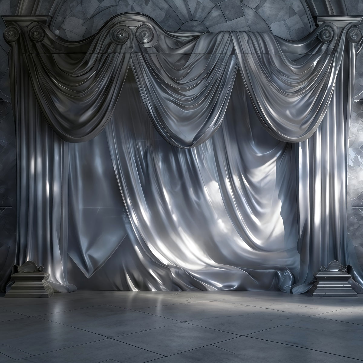 Boudoir Backdrop Ideas Silver Satin Cascading Drapery Retro Photo Backdrop RR62-94