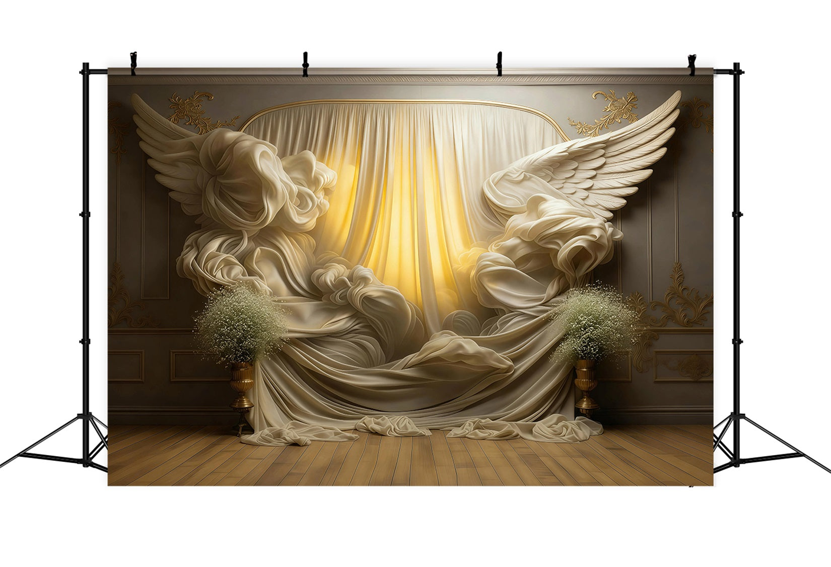 Boudoir Photo Backdrops Golden Winged Drapery Glow Vintage Photo Backdrop RR62-96