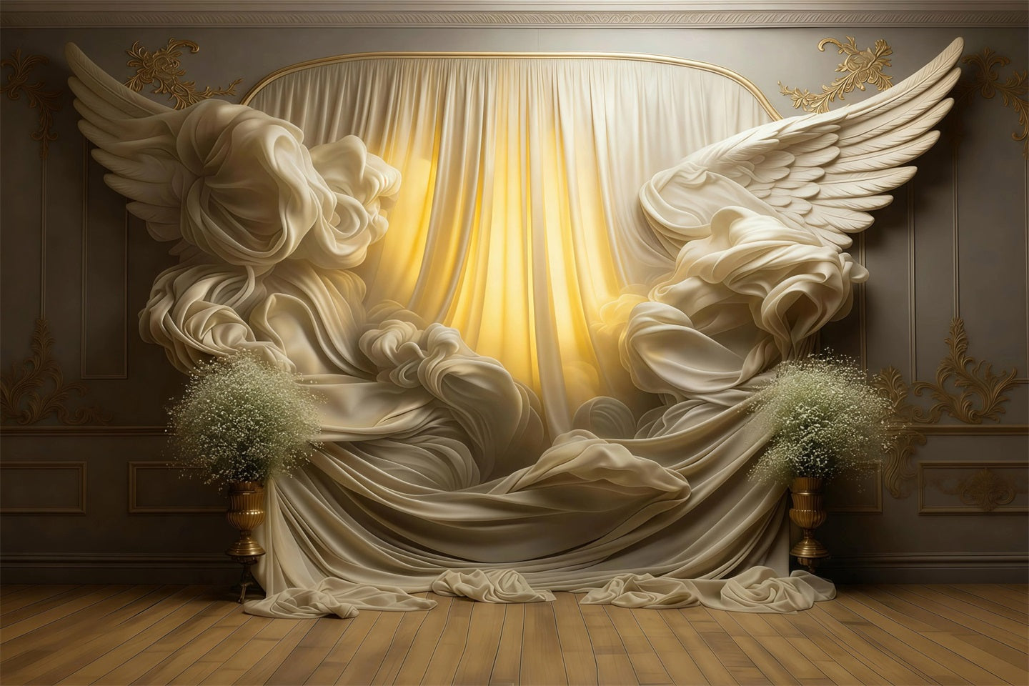 Boudoir Photo Backdrops Golden Winged Drapery Glow Vintage Photo Backdrop RR62-96