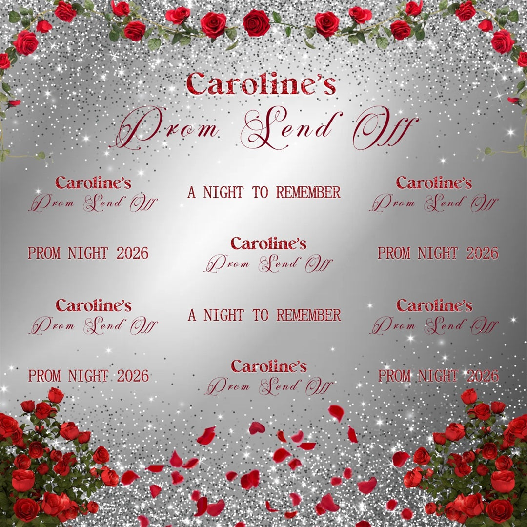 Prom Send Off Backdrops Silver Glitter Red Rose Customizable Graduation Backdrop RR63-10