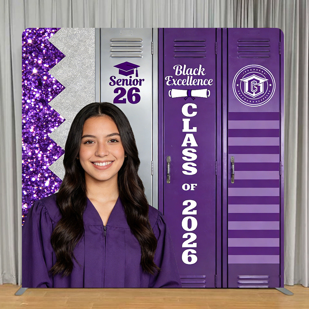 Locker Elements Graduation Backdrop Glitter Purple School Tension Fabric Backdrop Photo Booth RR63-102