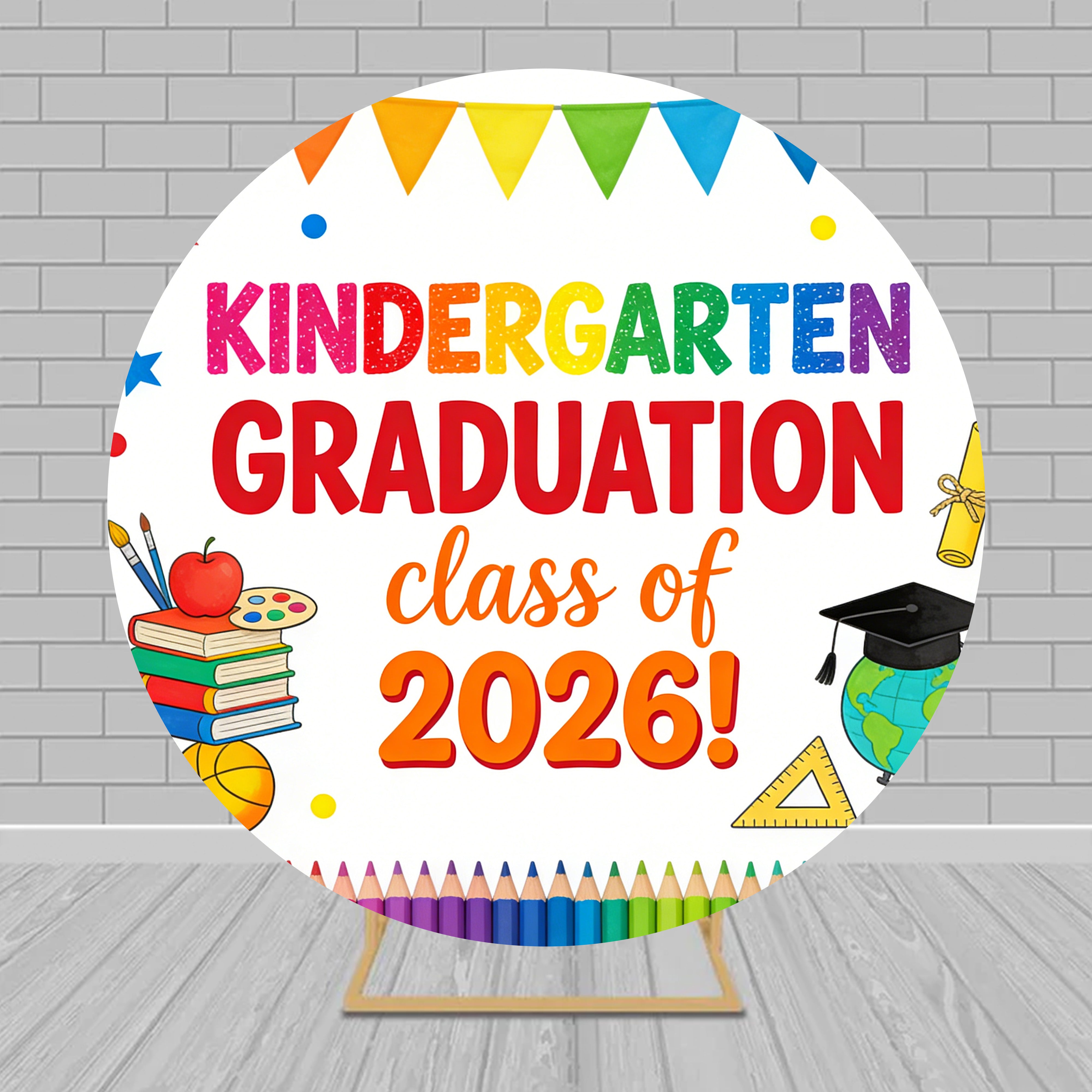 Prek Graduation Backdrop Colorful Classroom Pencil Book Round Arch Backdrop Cover RR63-120