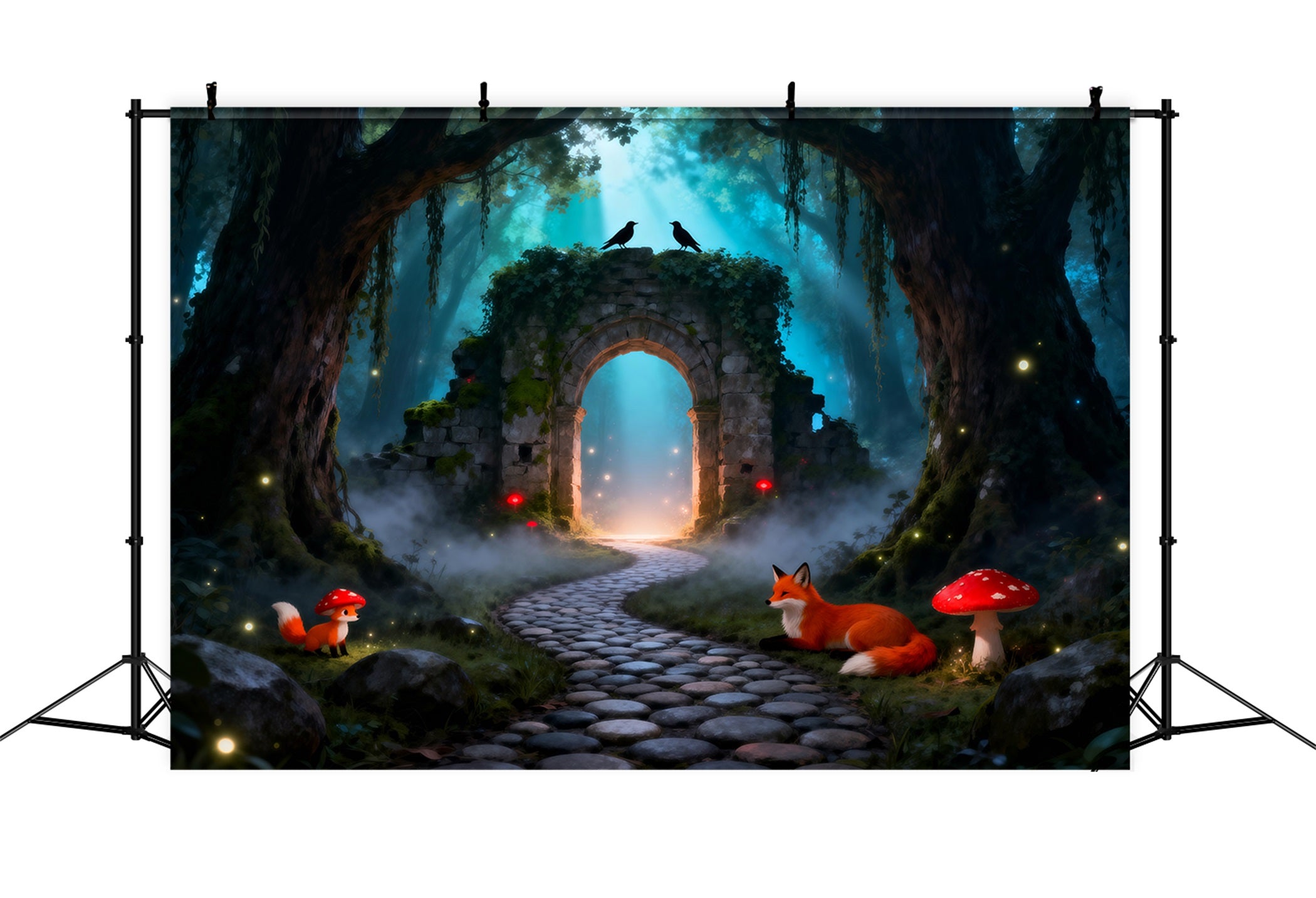 Spooky Forest Backdrop Mystic Ruins Archway Fox Mushroom Path Forest Backdrop Ideas RR63-125