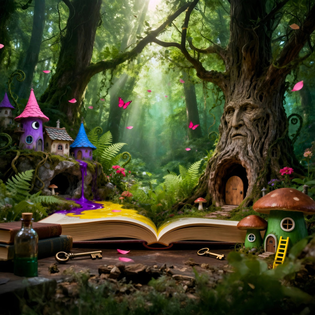 Forest Backdrop Photography Enchanted Tree House Magic Book Forest Backdrop For Photography RR63-127