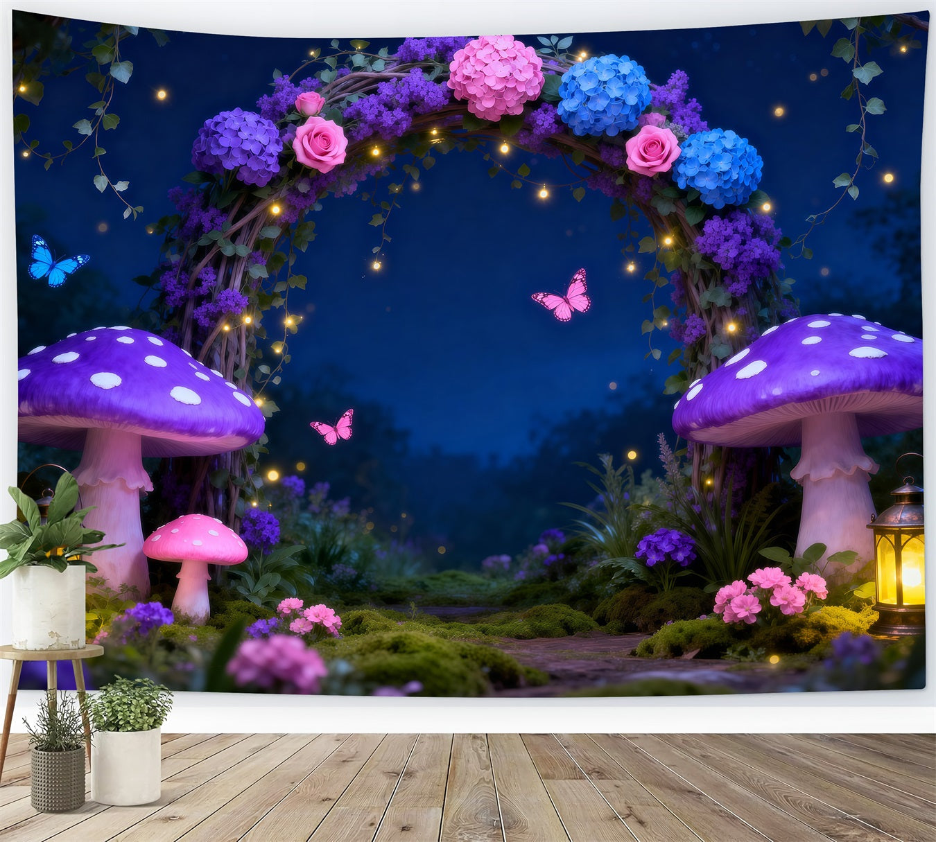 Enchanted Forest Photo Backdrop Night Fairy Arch Glowing Mushroom Forest Photo Backdrops RR63-128