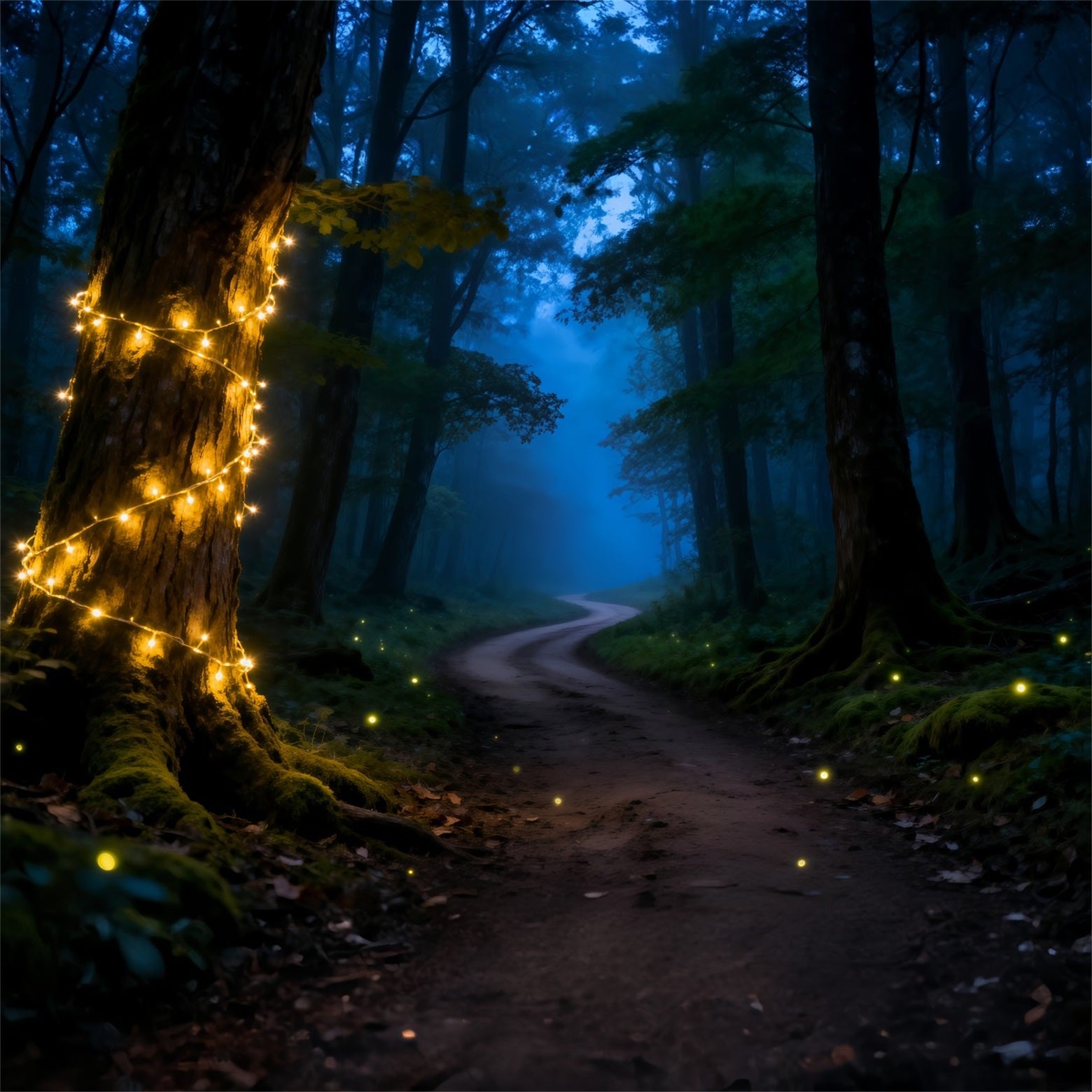 Creepy Forest Backdrop Mystic Night Forest Path Fairy Lights Backdrop Forest Theme RR63-129