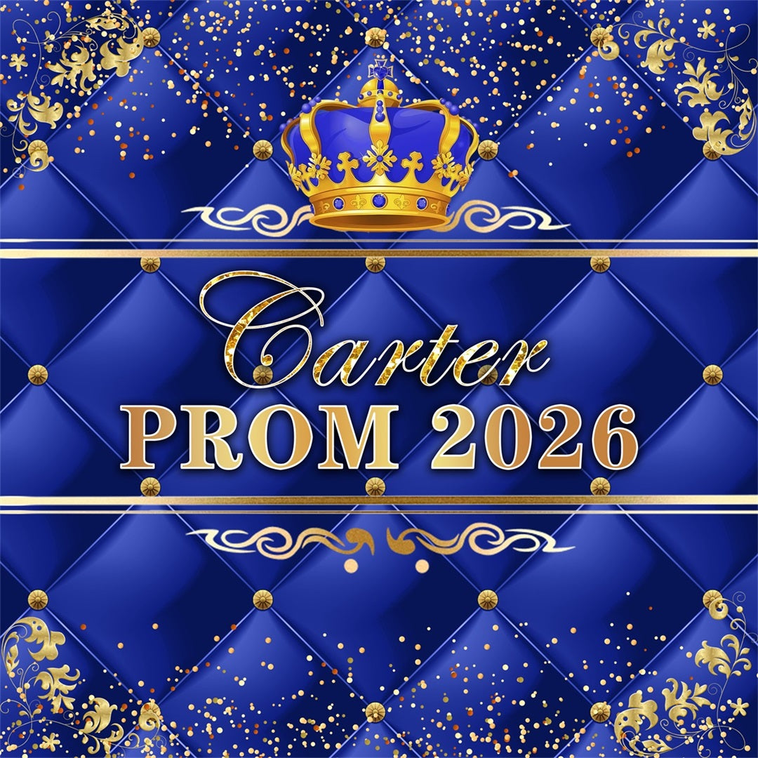 Prom 2026 Backdrop Royal Blue Crown Confetti Graduation Party Backdrop Ideas RR63-13