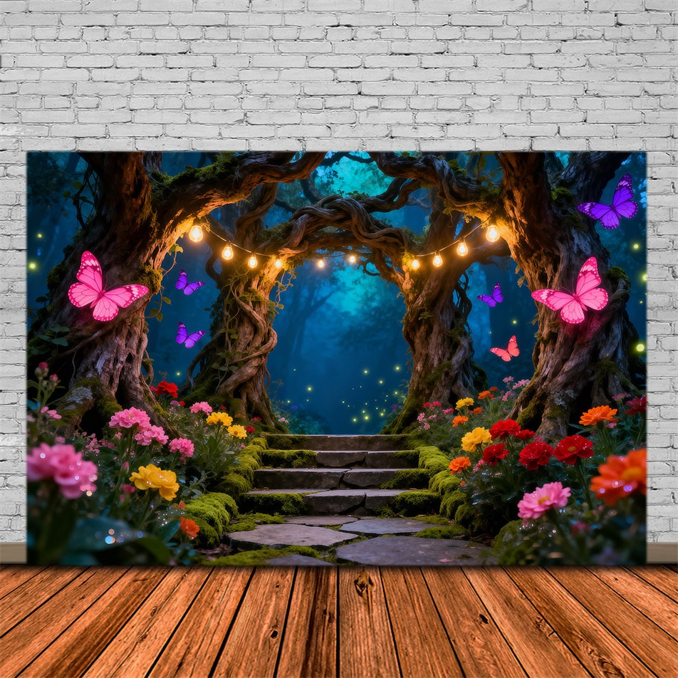 Enchanted Forest Backdrop Ideas Butterfly Lights Twisted Tree Arch Photography Forest Backdrop RR63-131