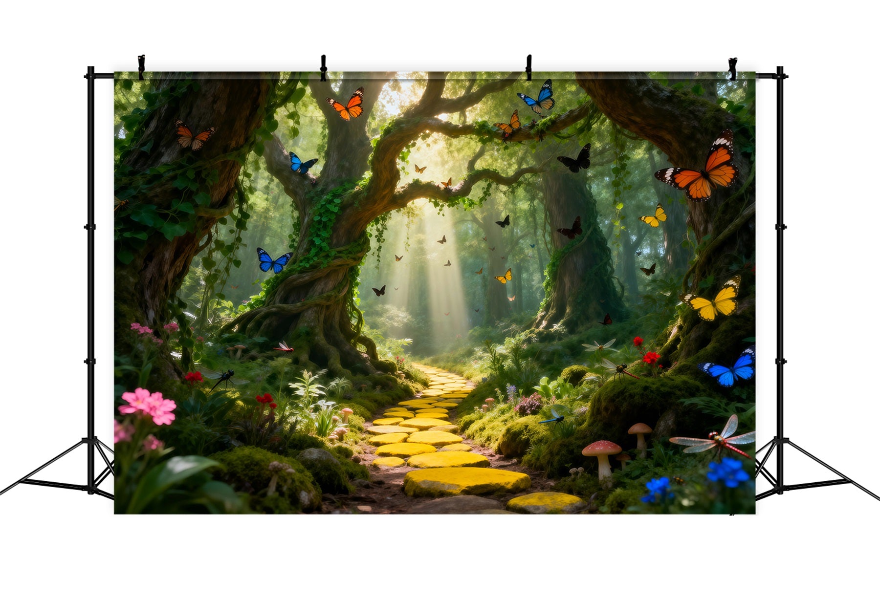 Forest Green Backdrop Golden Path Sunlight Butterfly Photography Backdrops Forest RR63-133