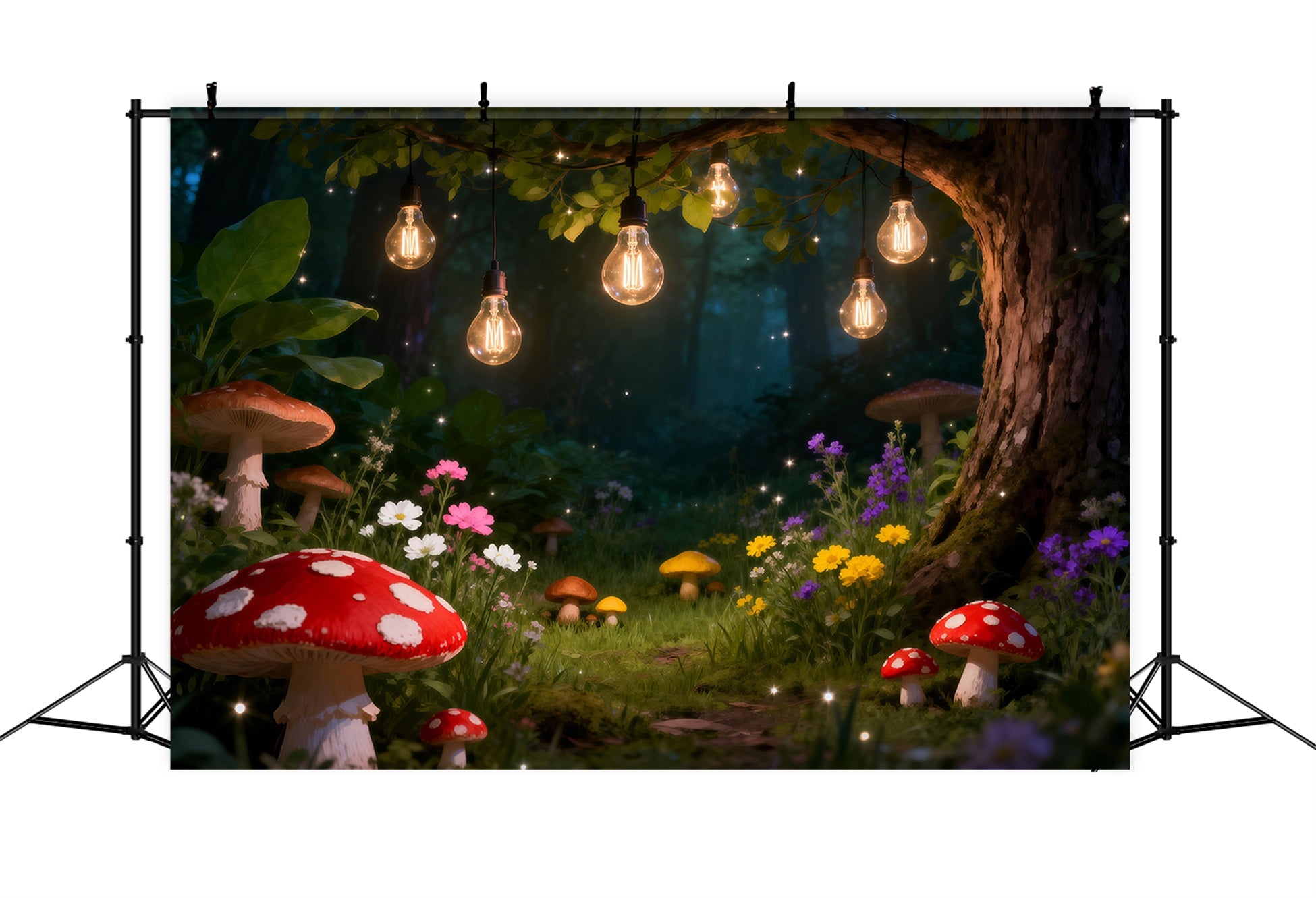 Forest Photography Backdrop Glowing Bulb Mushroom Fairy Photography Backdrop Forest RR63-136