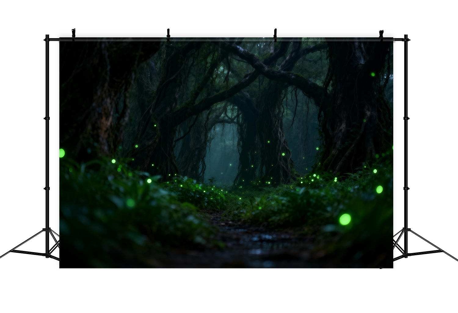 Rainforest Backdrop Dark Enchanted Roots Glowing Fireflies Forest Theme Backdrop RR63-139