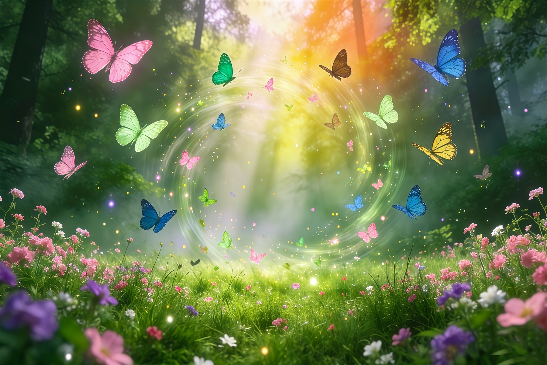 Enchanted Forest Backdrop Diy Colorful Butterfly Circle Magic Light Burst Forest Backdrop RR63-160