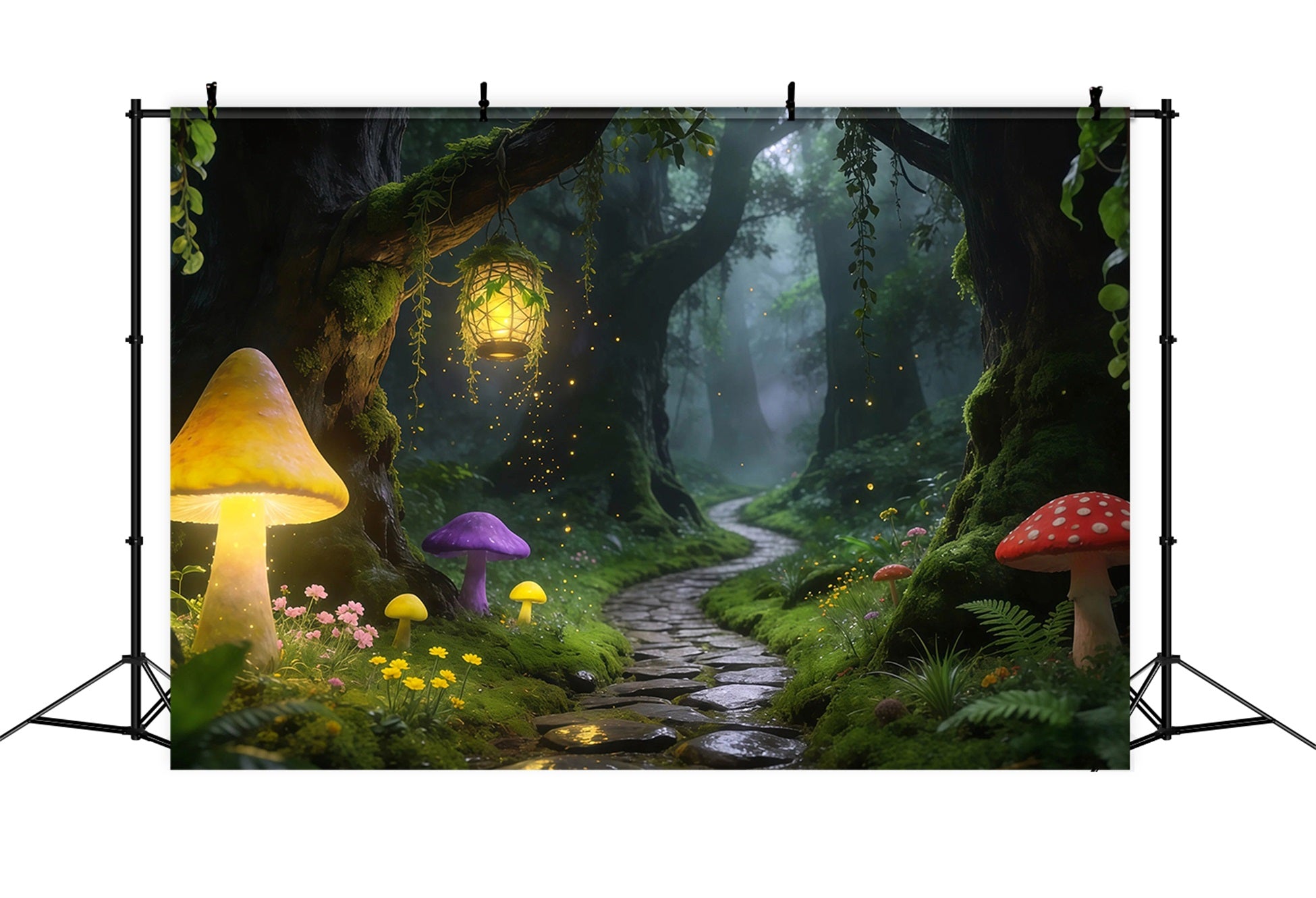 Forest Backdrop For Photography Glowing Mushroom Path Lantern Trail Rainforest Backdrop RR63-161