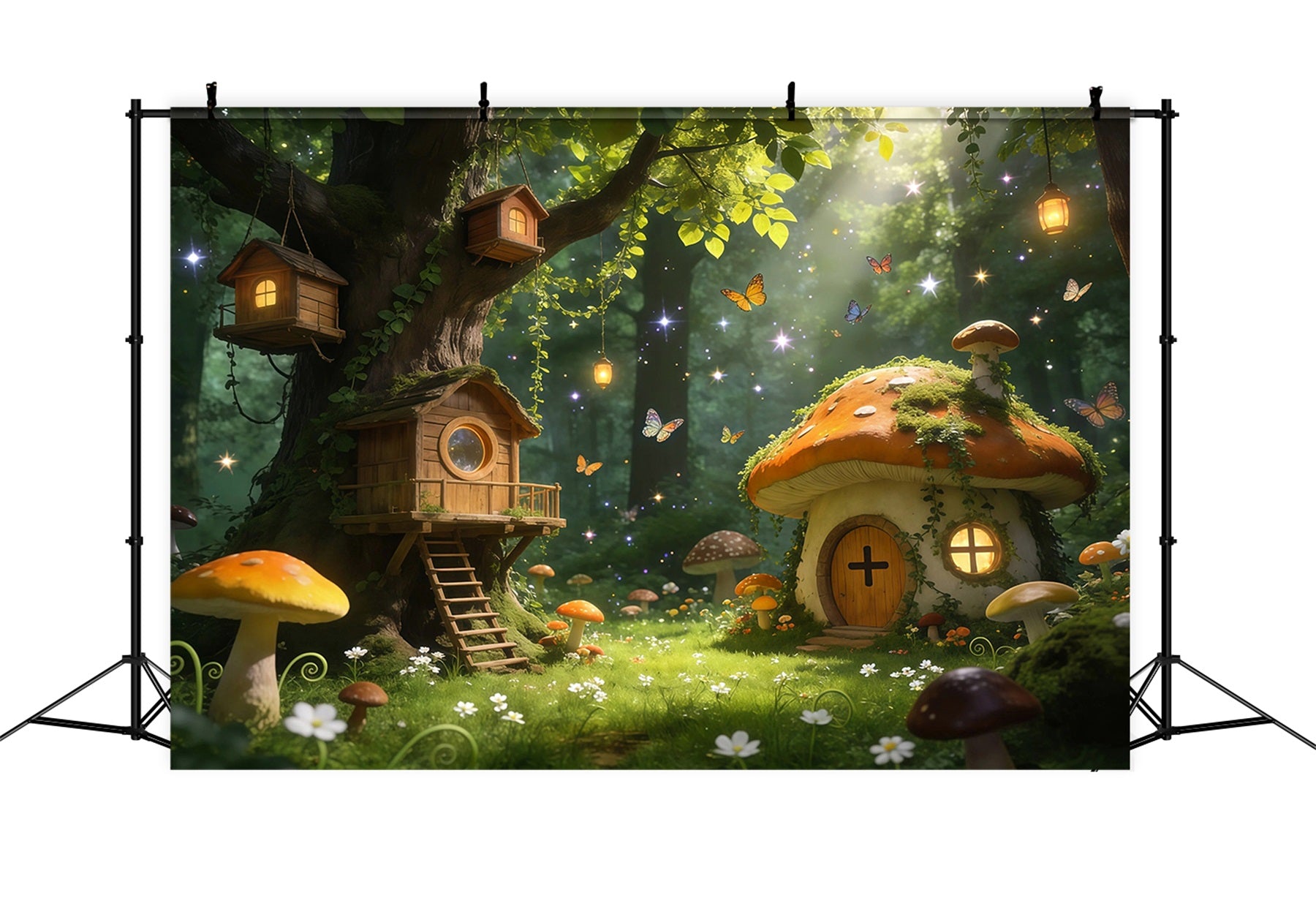 Forest Themed Backdrop Fairy Treehouse Mushroom Cottage Glow Enchanted Forest Backdrops RR63-165