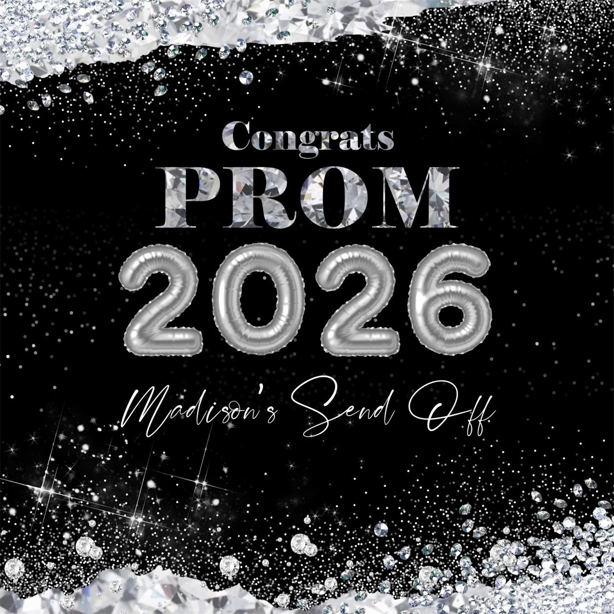 Prom Party Backdrop Black Silver Diamond Glitter Customized Graduation Backdrop RR63-23