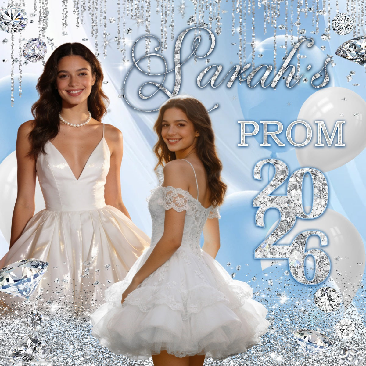 Prom Backdrop Blue Diamond Glitter Personalized Graduation Party Backdrop RR63-3