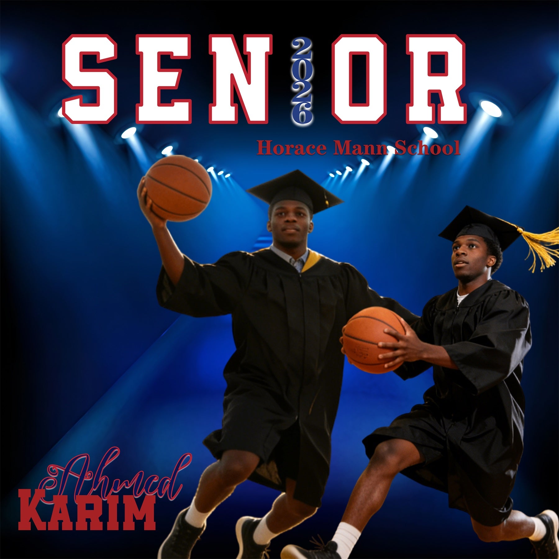Senior Graduation Backdrop Basketball Spotlight Sports Personalized Graduation Party Backdrop RR63-32