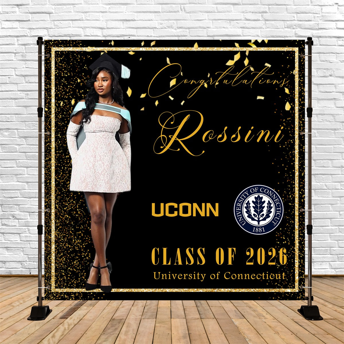 black and gold graduation dress Luxury Backdrop Stylish University Ceremony Customizable Graduation Backdrop RR63-36, 3'Wx5'H(1x1.5M) DELISTED Jenny Packham Dress woman not everyone can choose Buckle Color:Dull Nickel