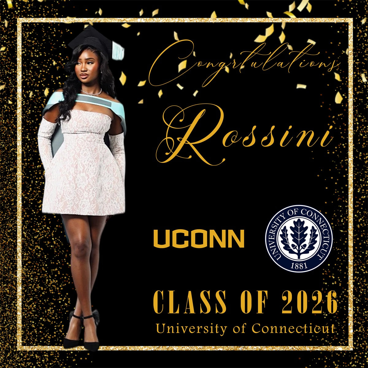 Black Gold Luxury Graduation Backdrop Stylish University Ceremony Customizable Graduation Backdrop RR63-36