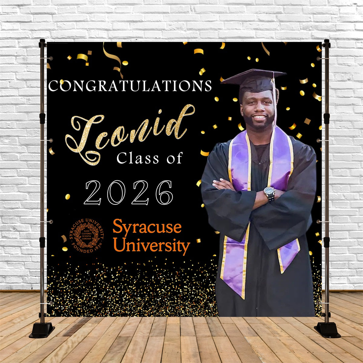 Holographic Confetti Graduation Backdrop Celebration Purple Stoles Graduation Backdrop Ideas RR63-39