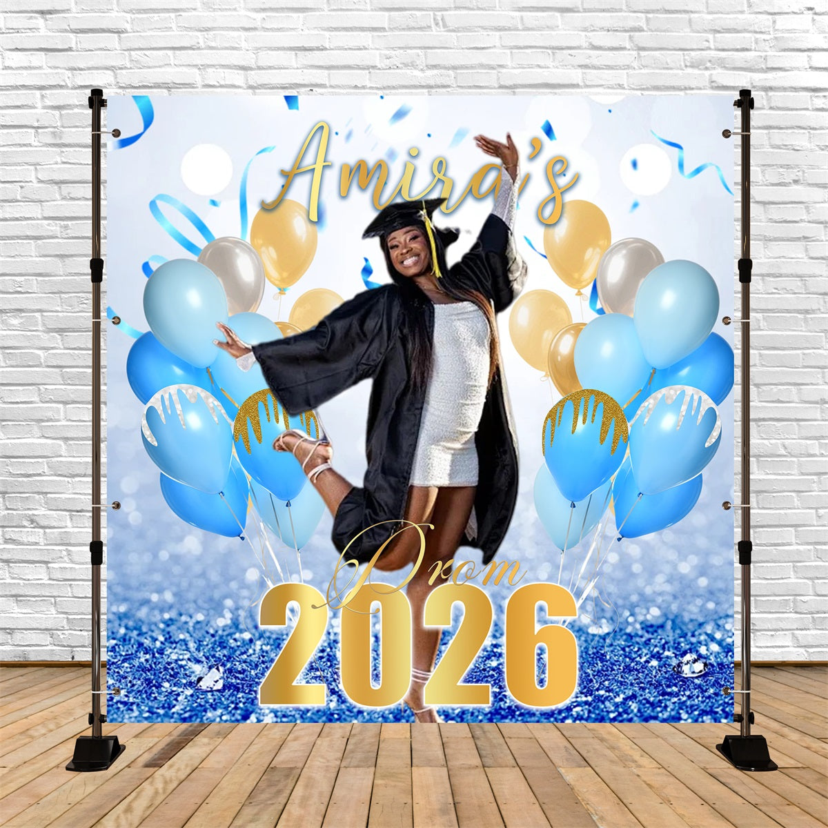 Balloons Prom Backdrop Blue Gold Prom Moment Prom 2026 Backdrop RR63-42