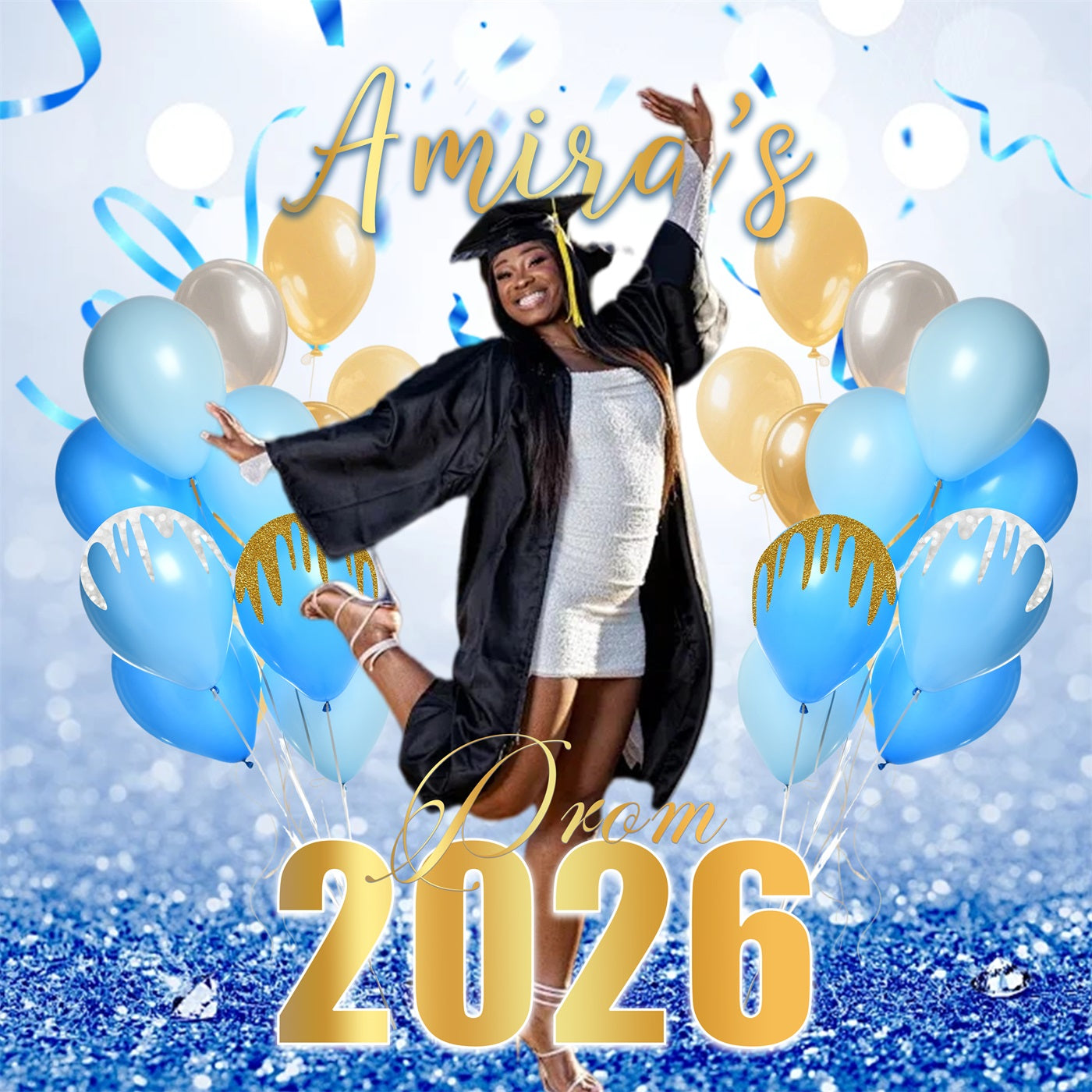 Balloons Prom Backdrop Blue Gold Prom Moment Prom 2026 Backdrop RR63-42