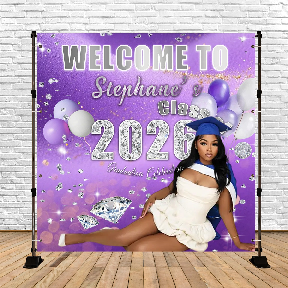 Balloons Graduation Backdrop Purple Glam Party Scene Graduation Backdrop 2026 RR63-44