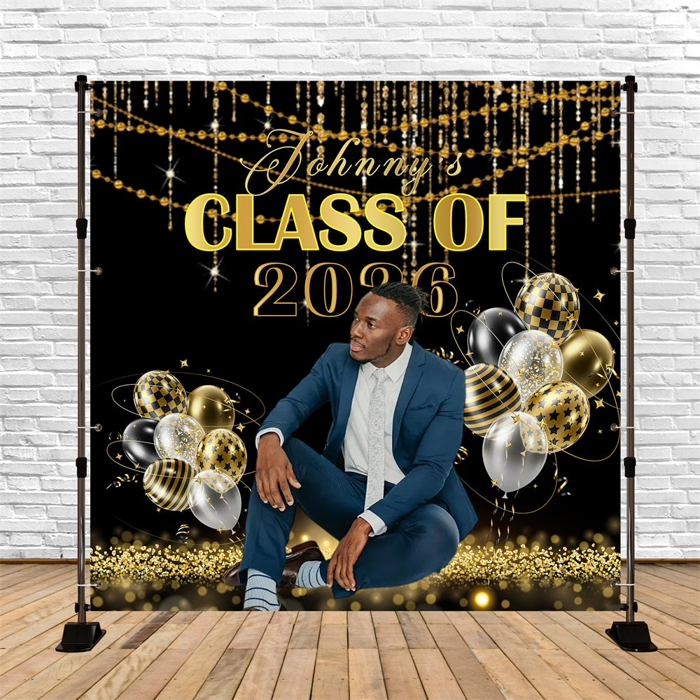 Balloons Graduation Backdrop Elegant Gold Black Balloons Graduation Backdrop Banner RR63-46