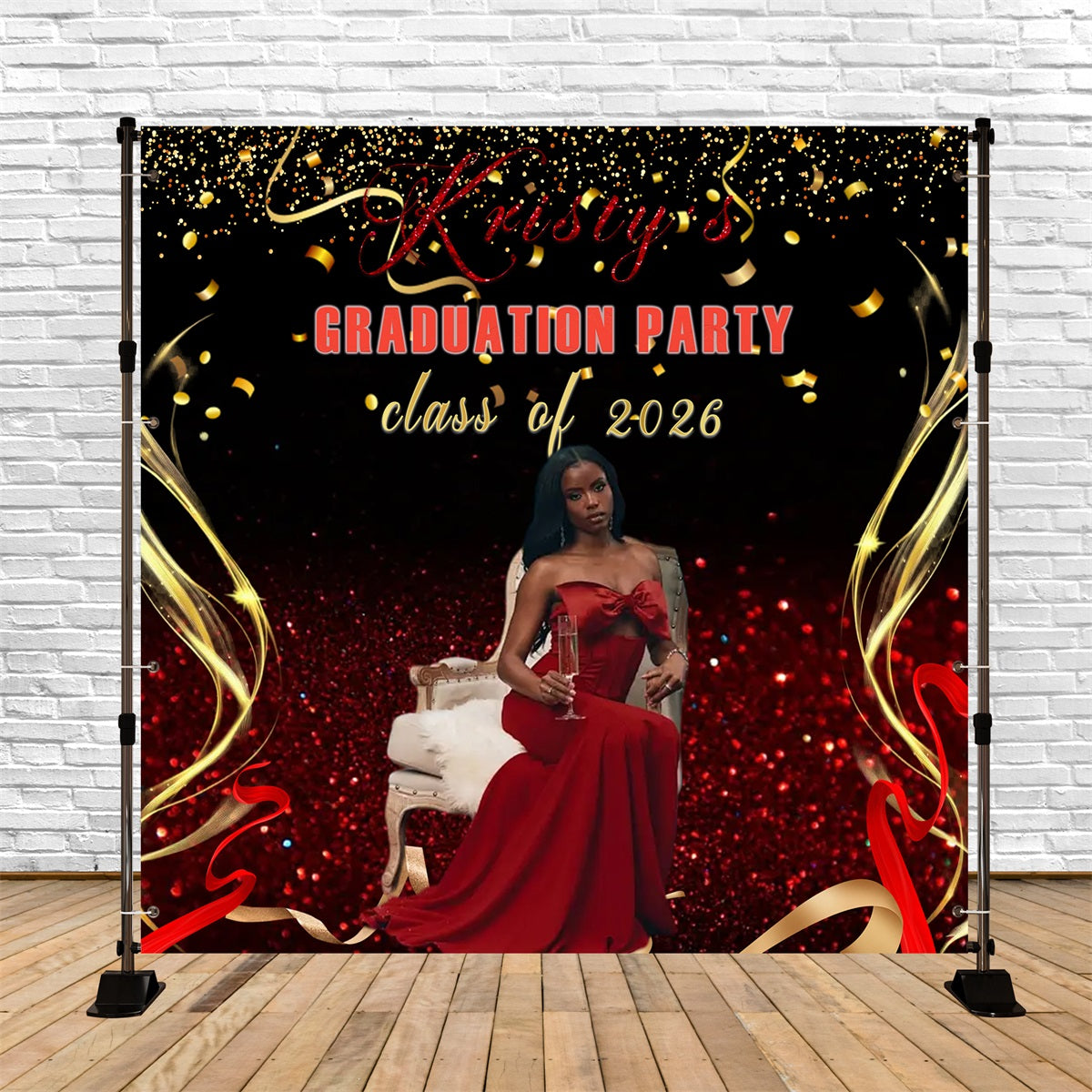 Red Glitter Graduation Backdrop Red Glamorous Celebration Party Backdrops For Graduation Party RR63-47