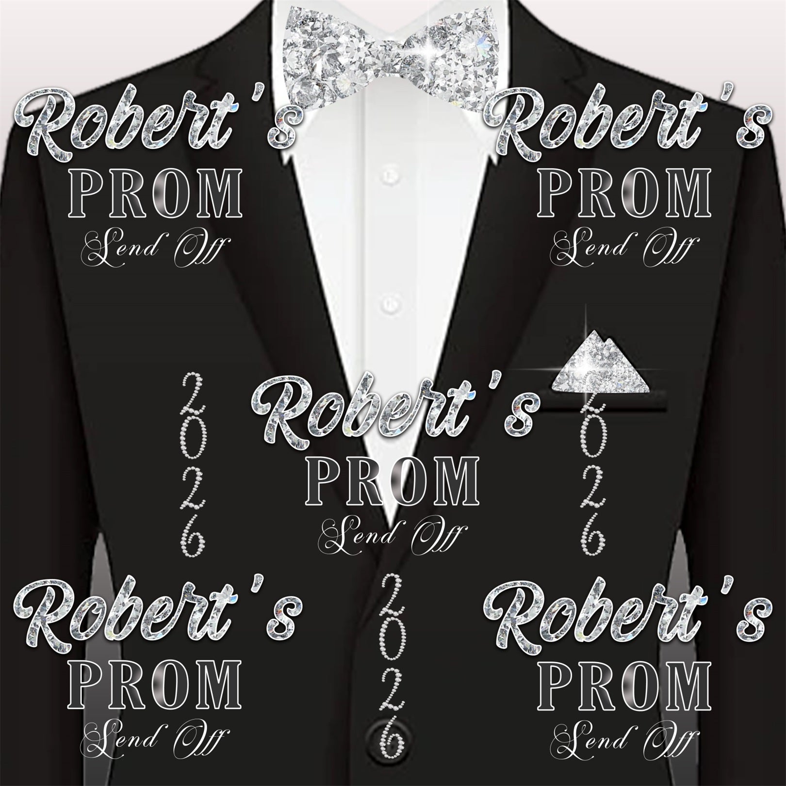 Prom Send Off Backdrop Black Tuxedo Diamond Bowtie Graduation Party Backdrop Ideas RR63-6