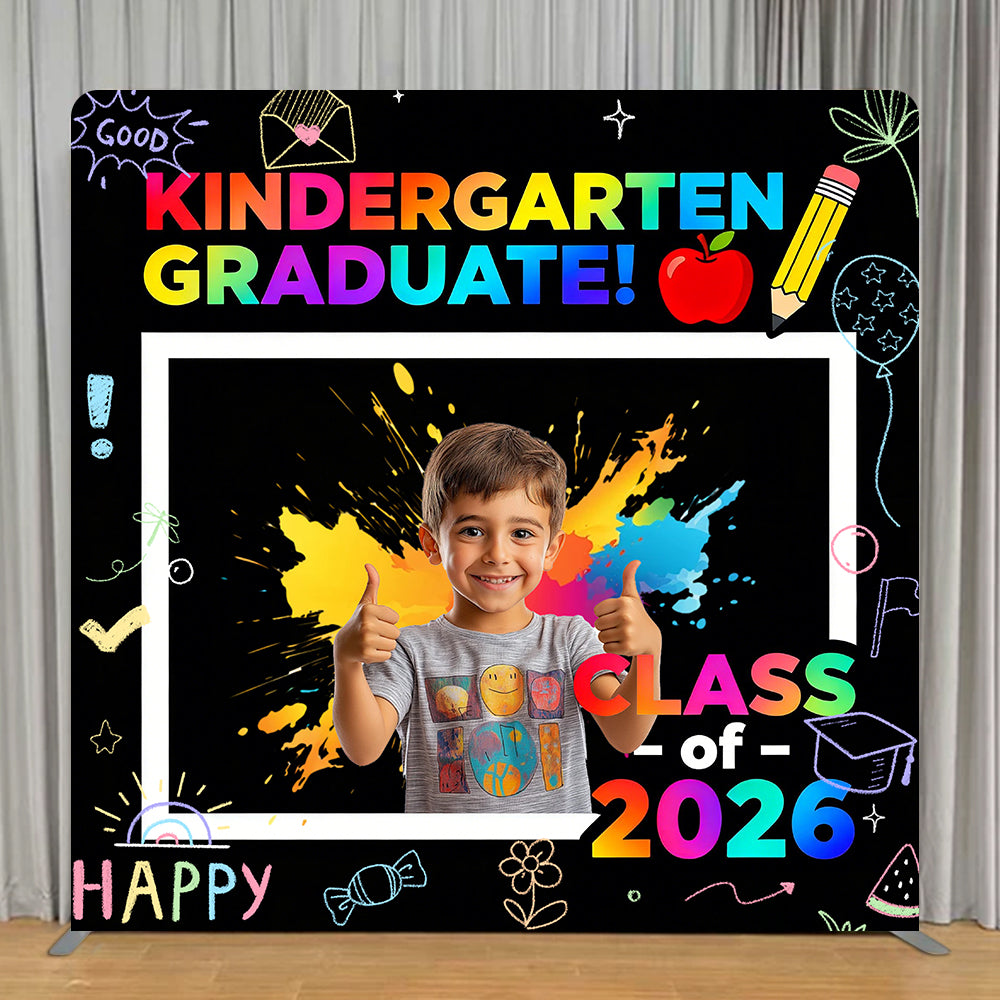 Preschool Graduation Tension Backdrops Colorful Chalkboard Doodle Custom Graduation Backdrop RR63-81