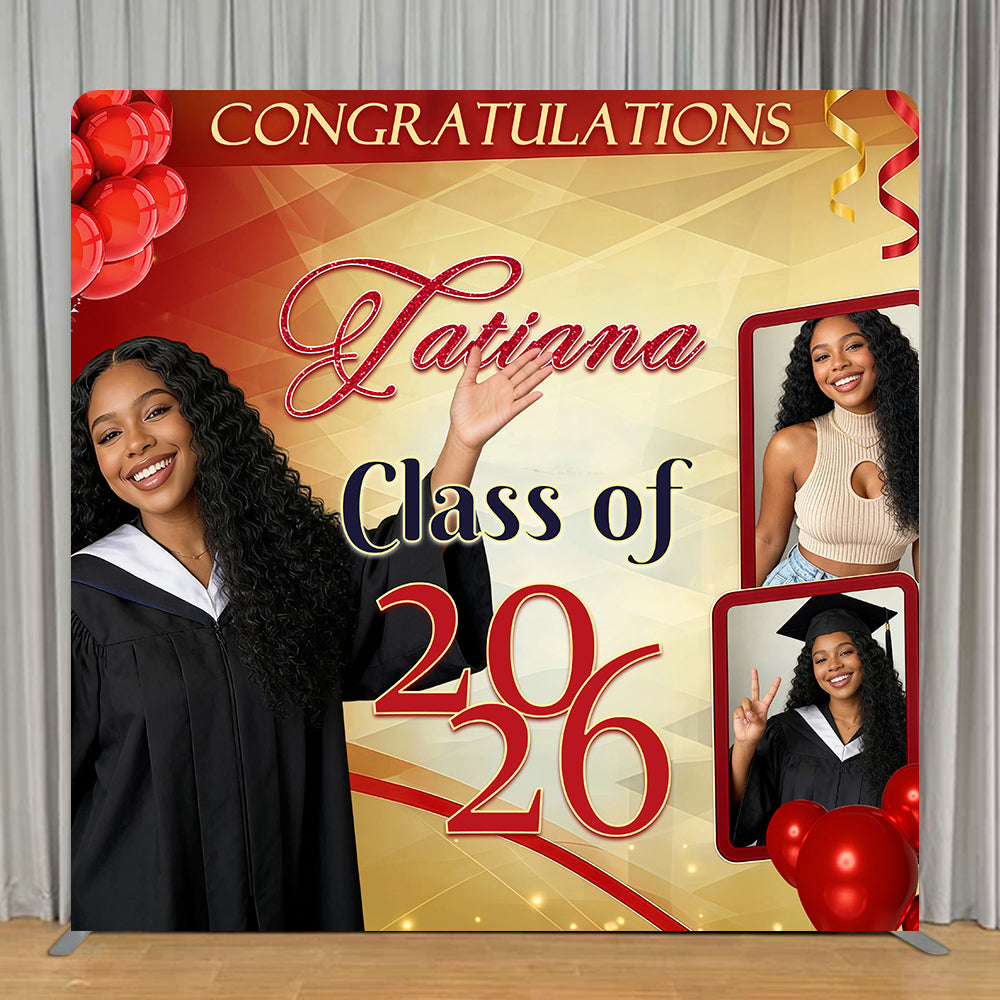Graduation Balloon Tension Backdrops Red Gold Elegant Layout Graduation Backdrop With Stand RR63-85