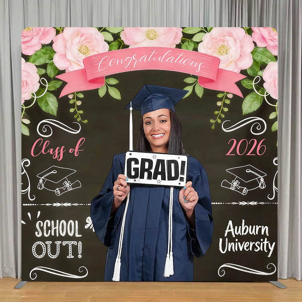Floral Graduation Backdrop Pink Flower Chalkboard Tension Fabric Backdrop Photo Booth RR63-87