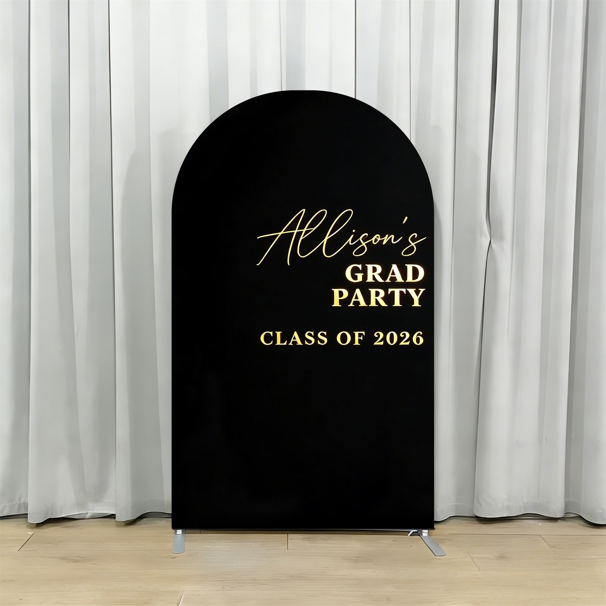 Large Graduation Arch Backdrop Black Arch Gold Accent Extra Large Graduation Arch Backdrop RR64-1