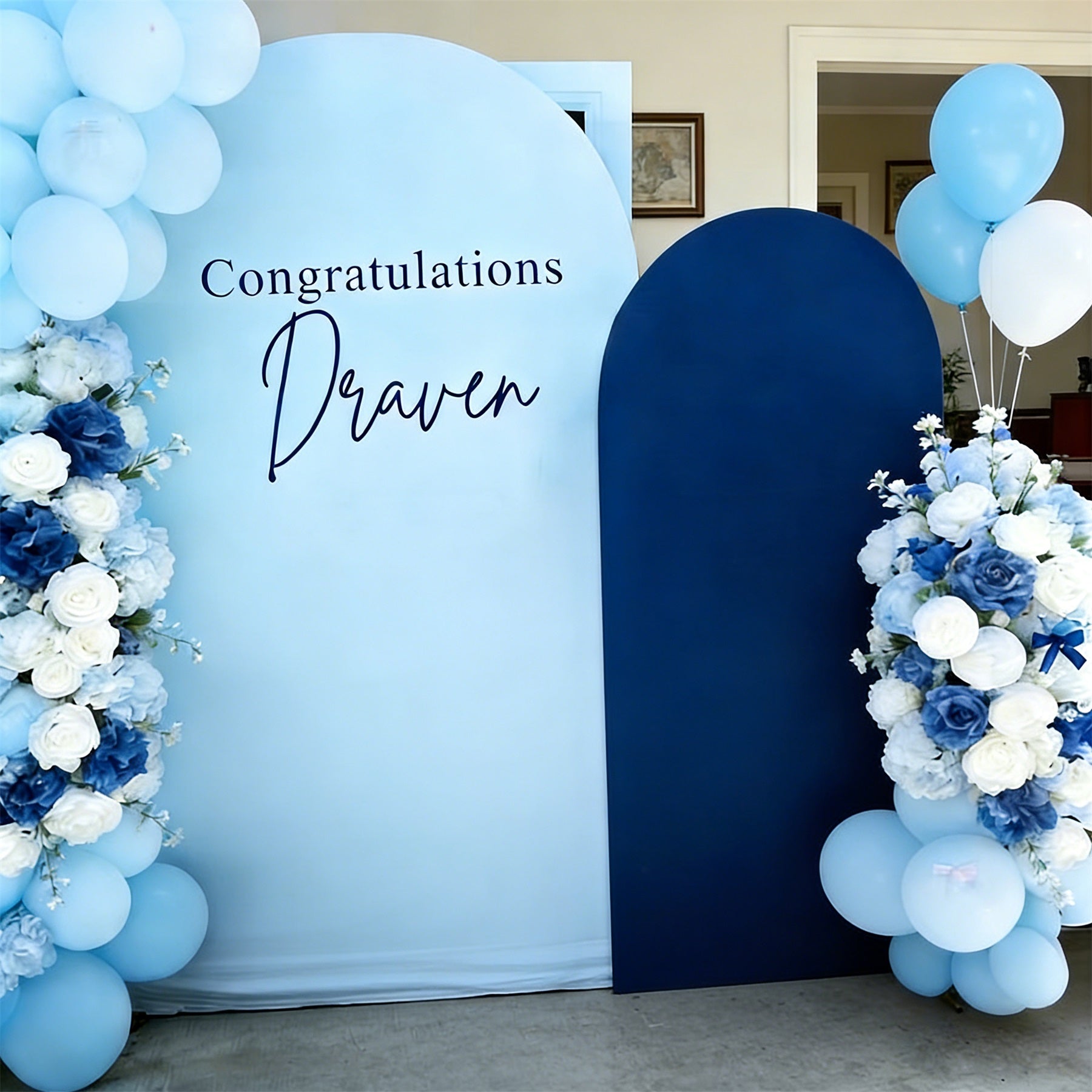Arched Wall Graduation Backdrop Navy Light Blue Draven Dual Arch Arched Wall Backdrop Graduation RR64-13